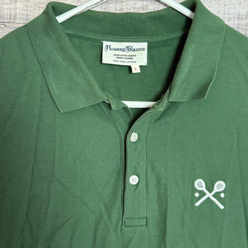 Rowing Blazers Pique Polo Shirt Mens Large Green Tennis Racquet Embroidery - Picture 3 of 9